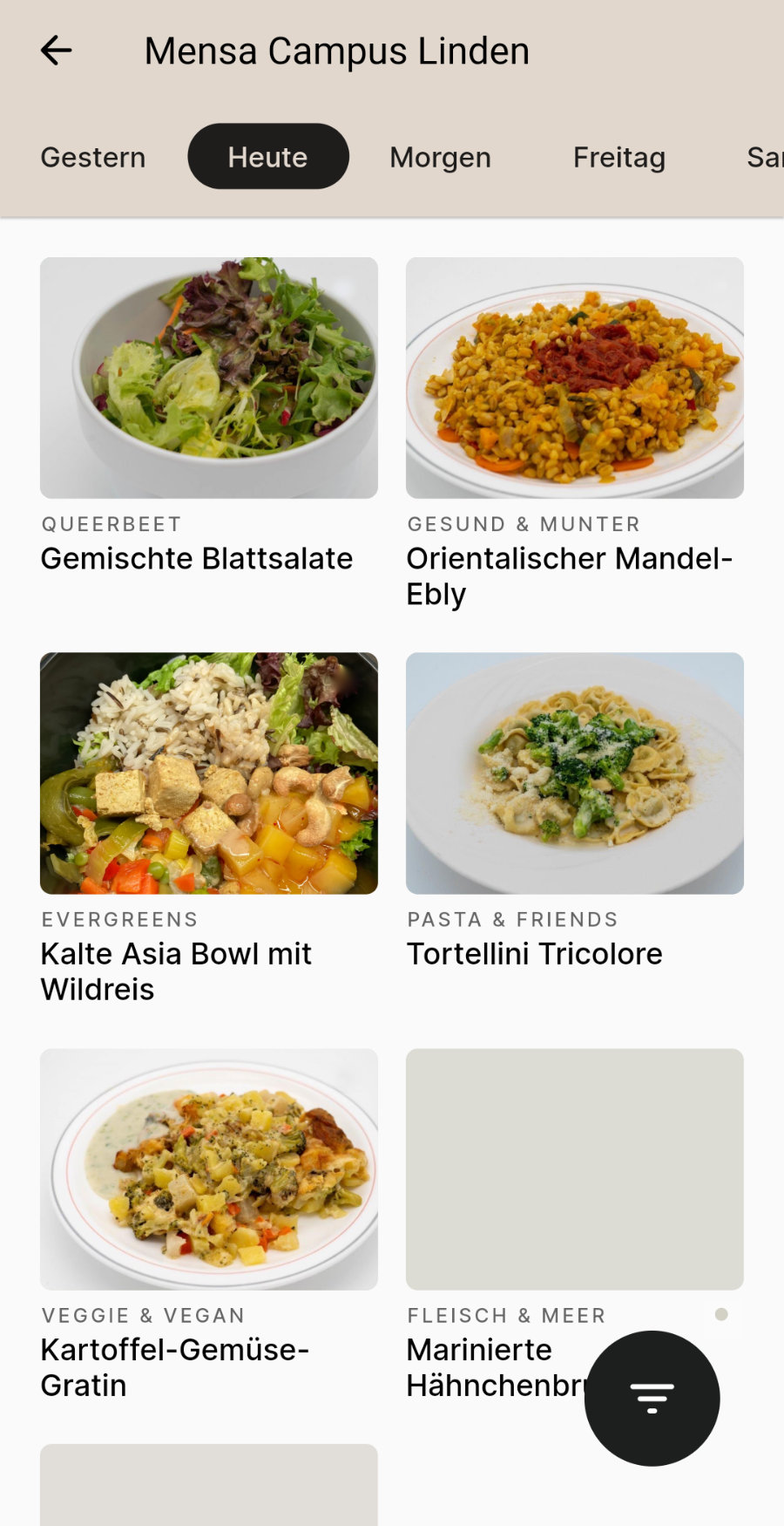 meals app screen